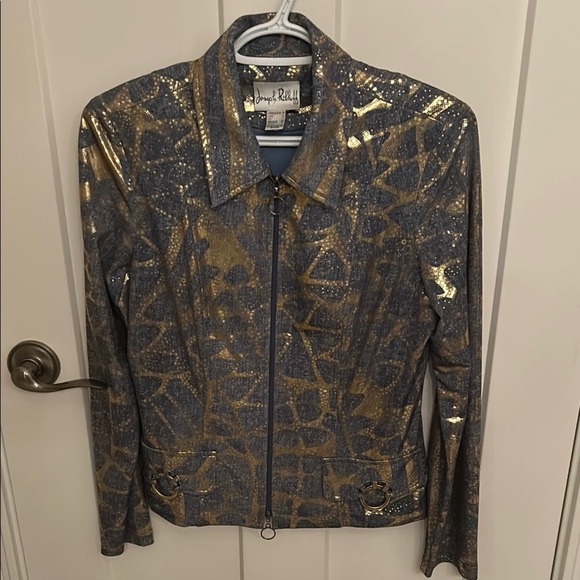 Joseph Ribkoff Gold & Blue Made in Canada zip front statement Jacket, size 10 - Picture 1 of 11